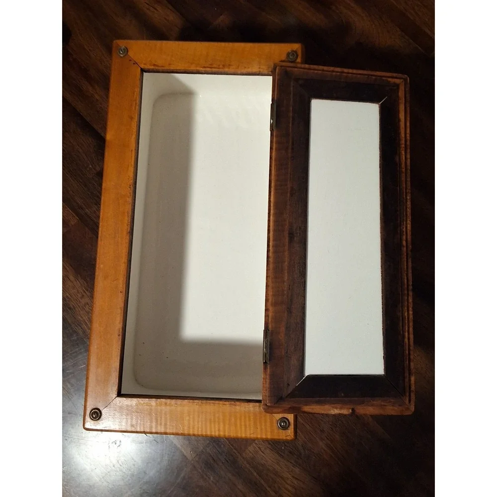Vintage Germany Tiger Maple Wood and White Ceramic Bread Box Storage Container